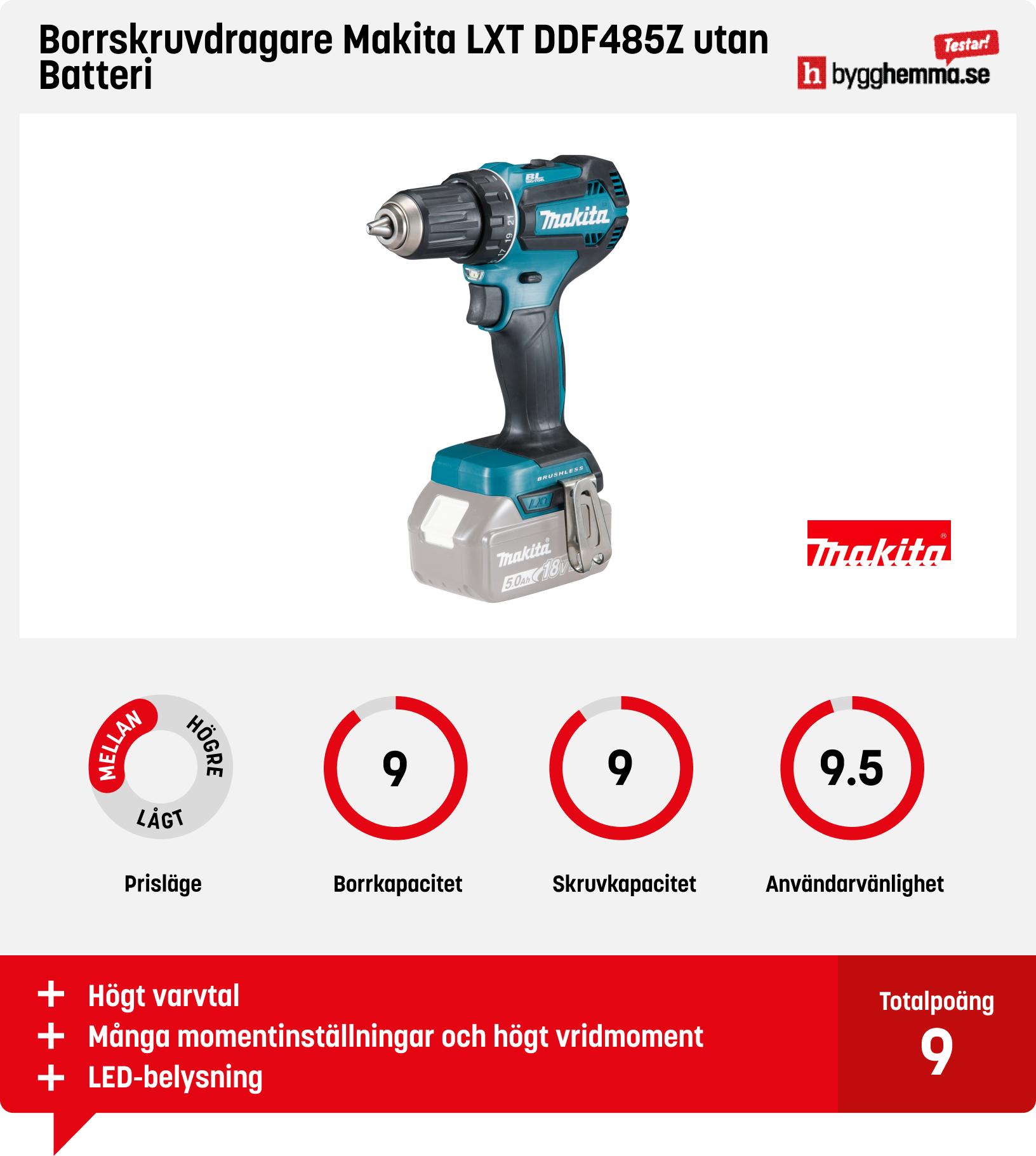Borrskruvdragare Makita LXT DDF485Z utan Batteri