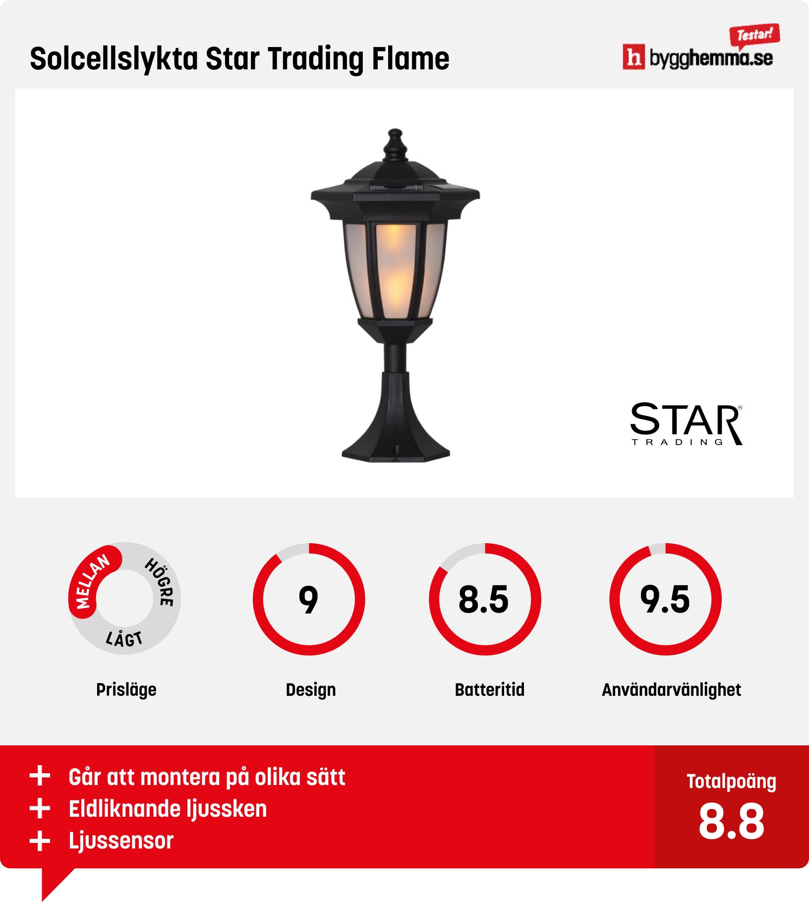 Solcellslampa utomhus bäst i test - Solcellslykta Star Trading Flame