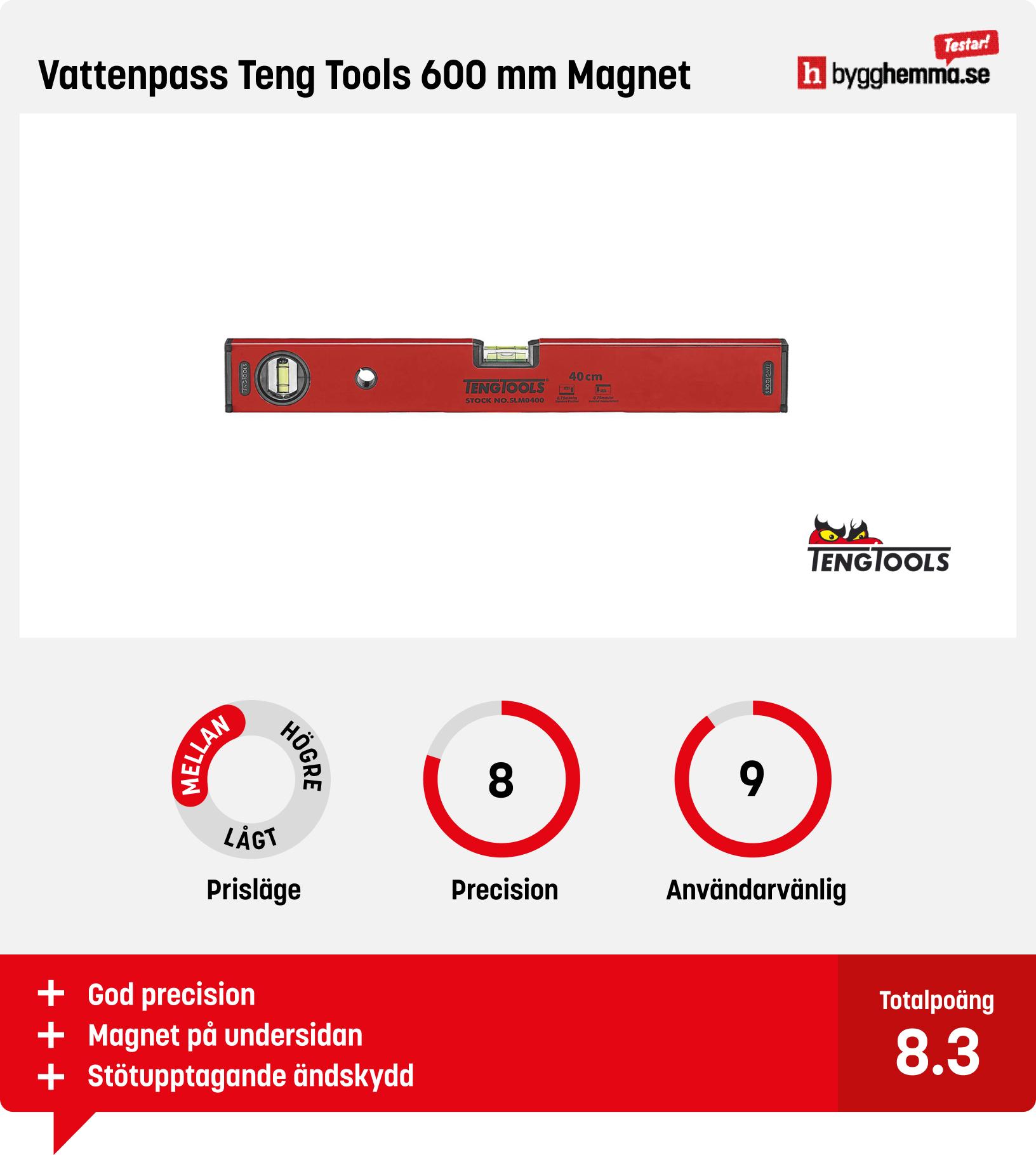 Vattenpass bäst i test - Vattenpass Teng Tools 600 mm Magnet