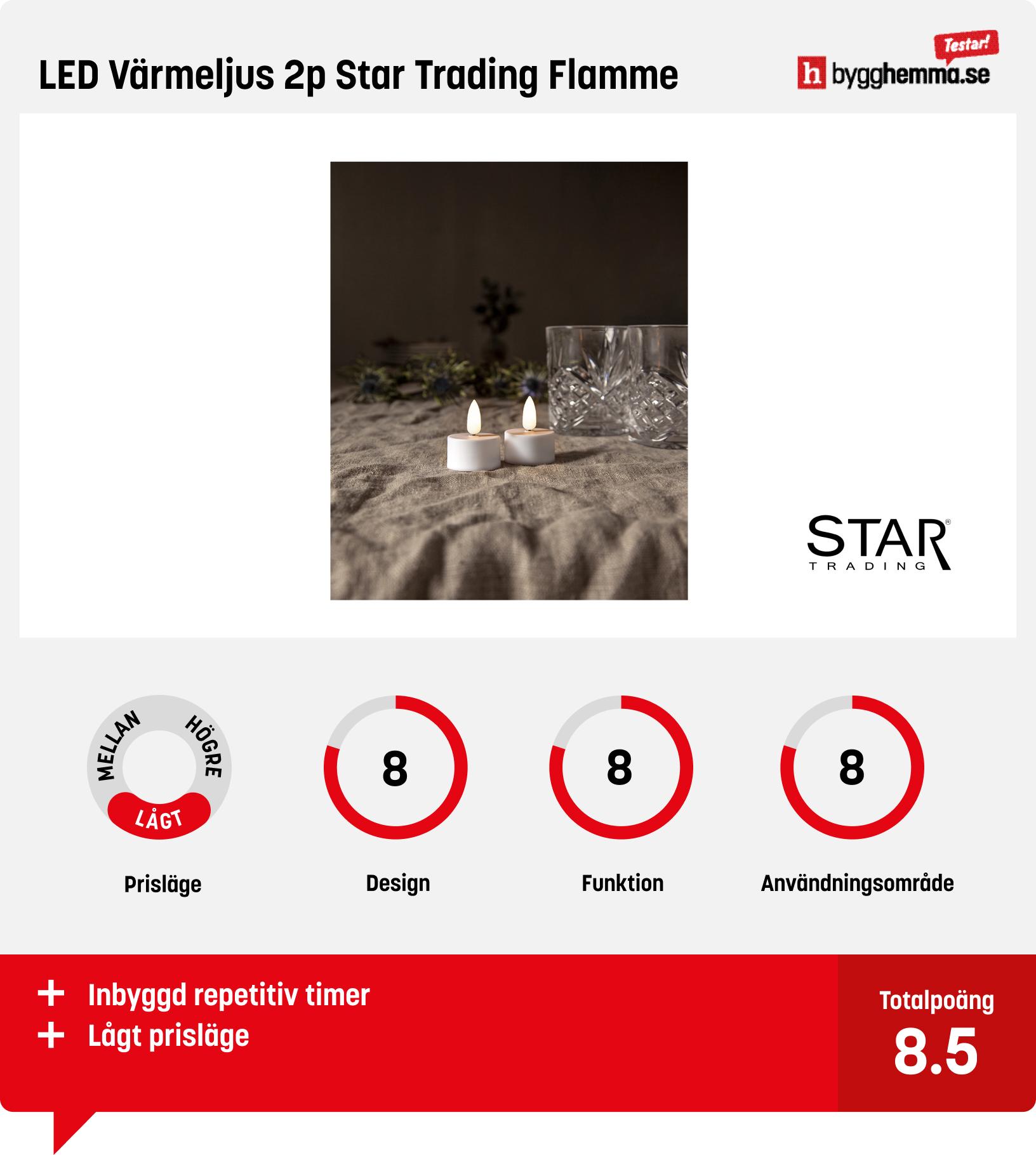 Batteriljus bäst i test -  LED Värmeljus 2p Star Trading Flamme