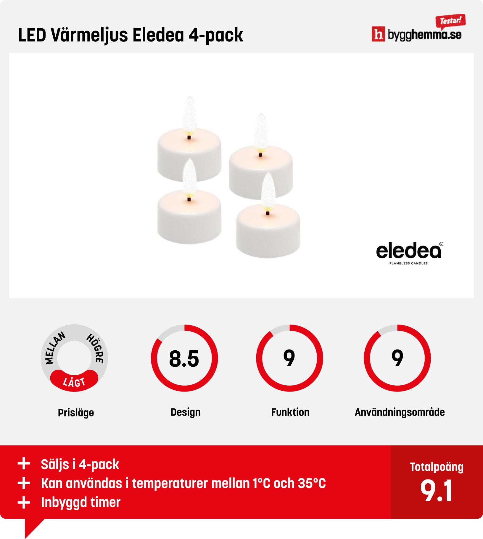 Batteriljus bäst i test - LED Värmeljus Eledea 4-pack
