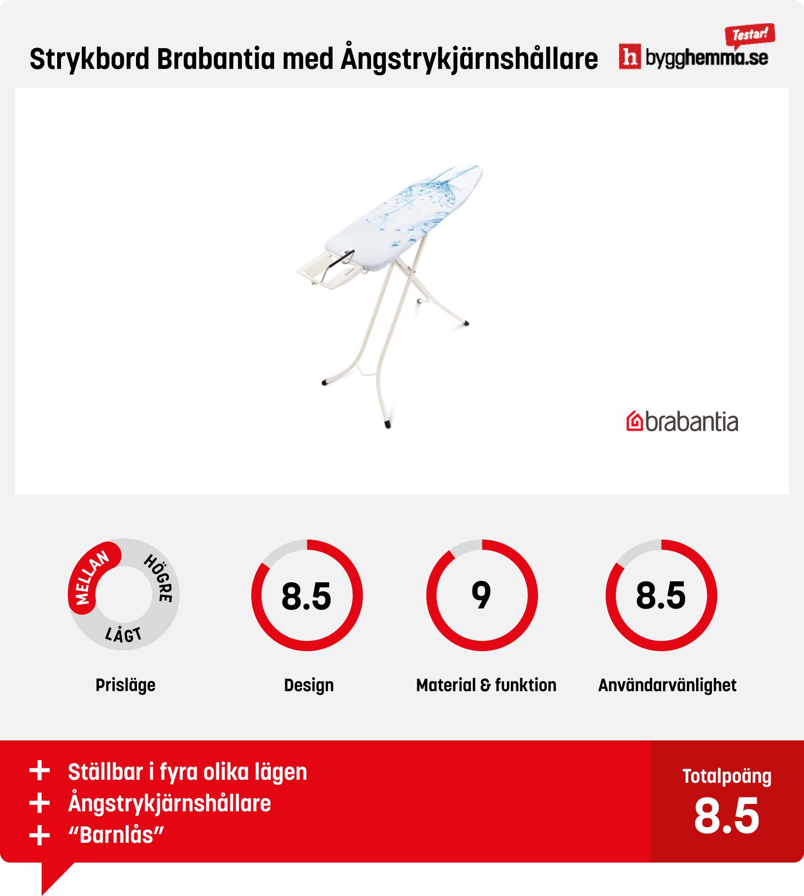 Strykbräda bäst i test - Strykbord Brabantia med Ångstrykjärnshållare