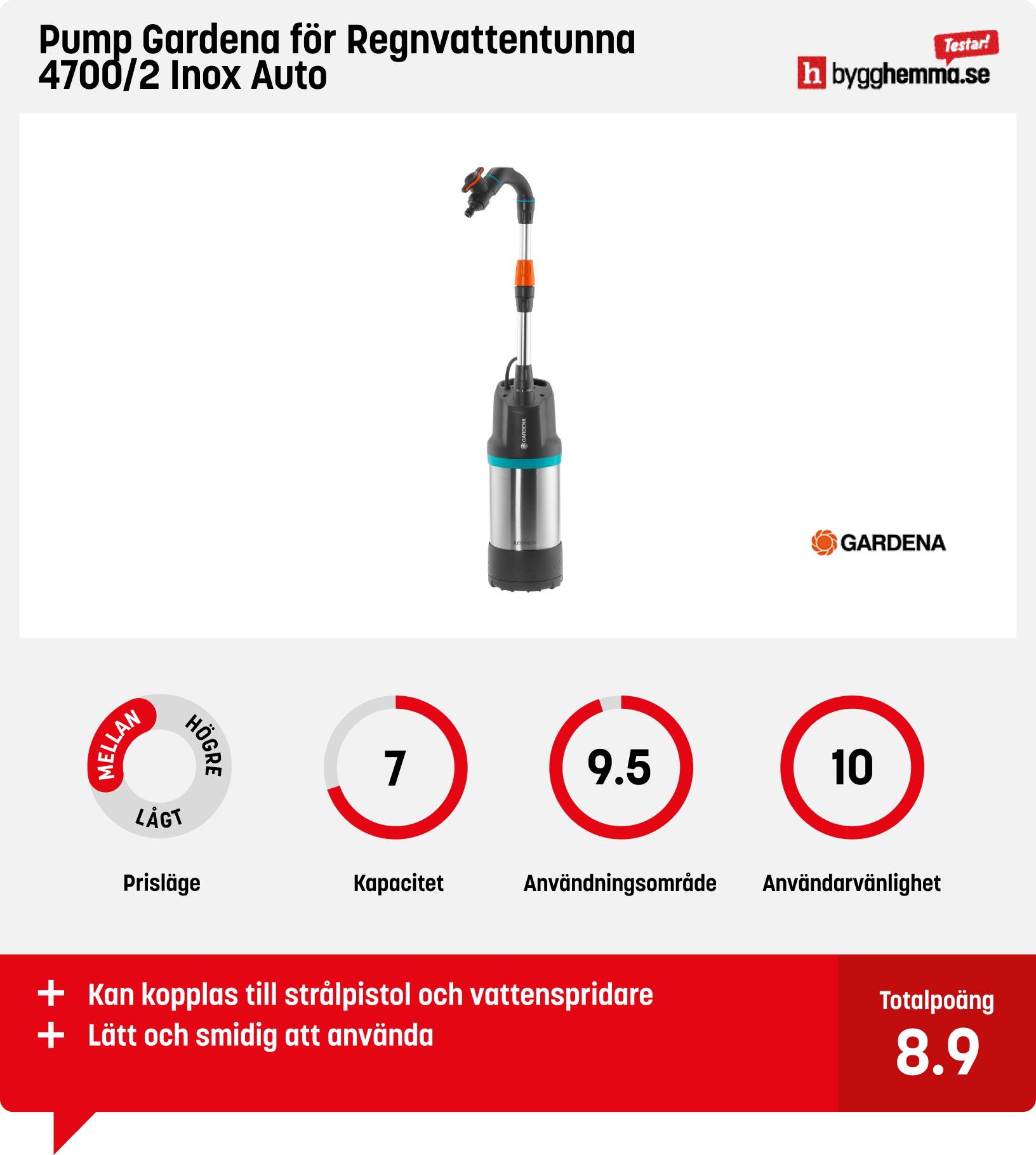 Dränkbar pump bäst i test - Pump Gardena för Regnvattentunna 4700/2 Inox Auto