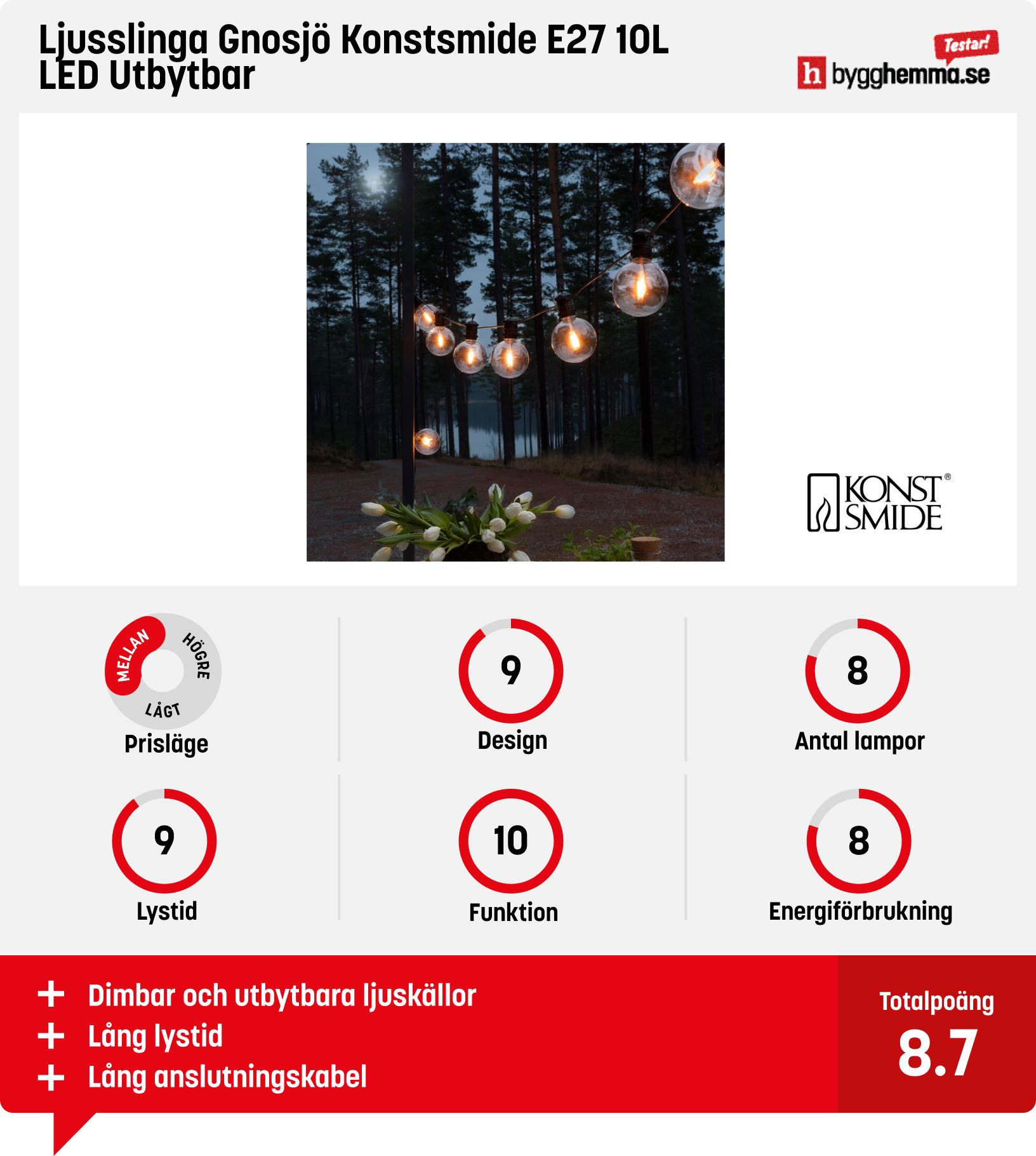 Bästa ljusslingan utomhus - Ljusslinga Gnosjö Konstsmide E27 10L LED Utbytbar
