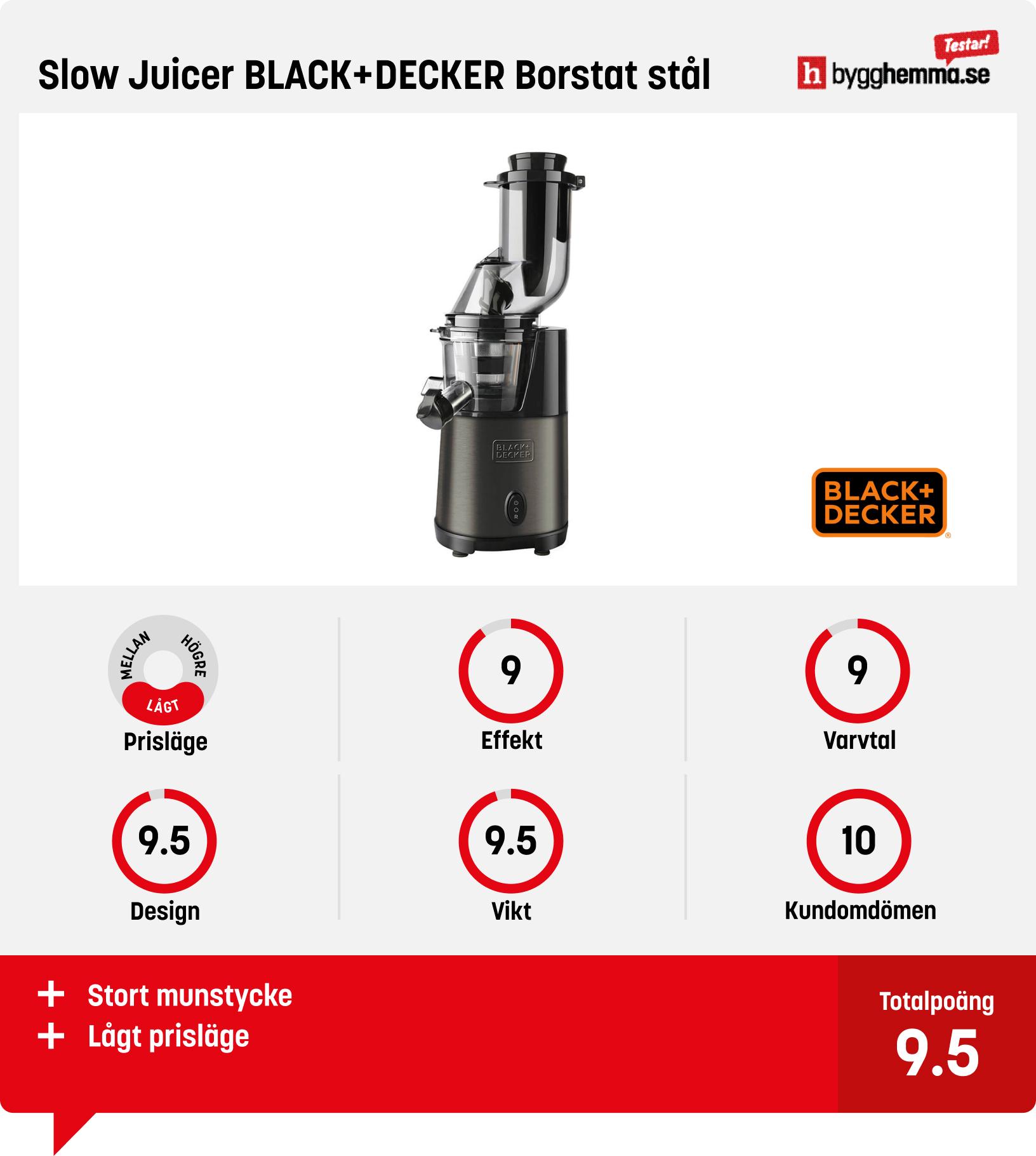 Slowjuicer bäst i test - Slow Juicer BLACK+DECKER Borstat stål