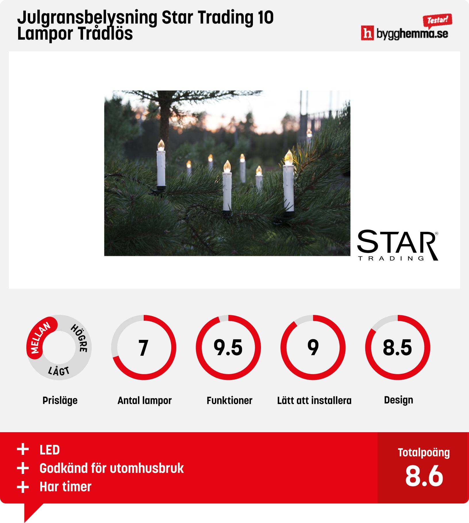 Julgransbelysning bäst i test - Julgransbelysning Star Trading 10 Lampor Trådlös