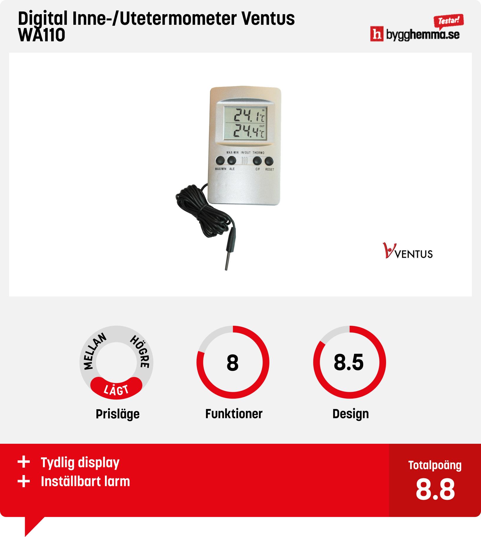Ute inne termometer bäst i test - Digital Inne-/Utetermometer Ventus WA110
