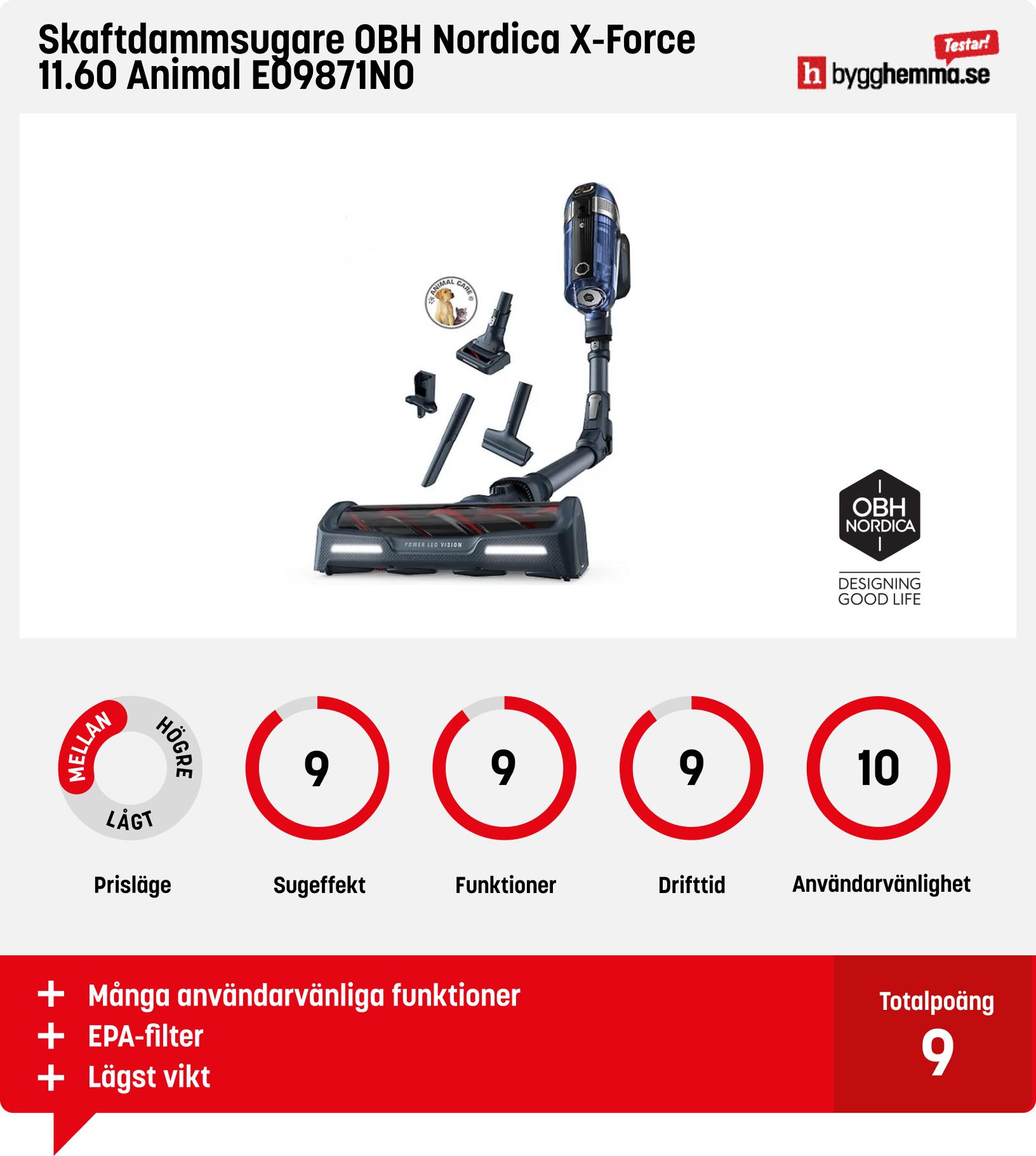 Sladdlös dammsugare bäst i test - Skaftdammsugare OBH Nordica X-Force 11.60 Animal EO9871NO