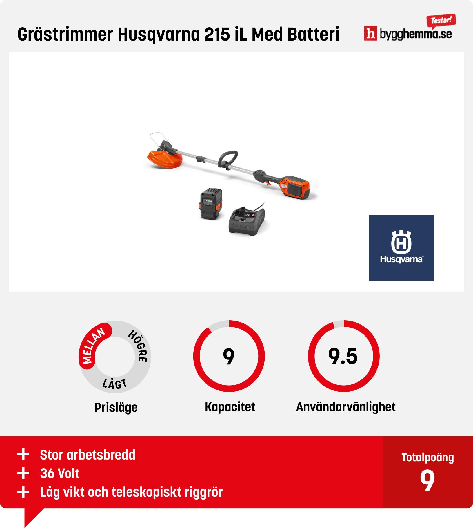 Grästrimmer batteri bäst i test - Grästrimmer Husqvarna 215 iL Med Batteri