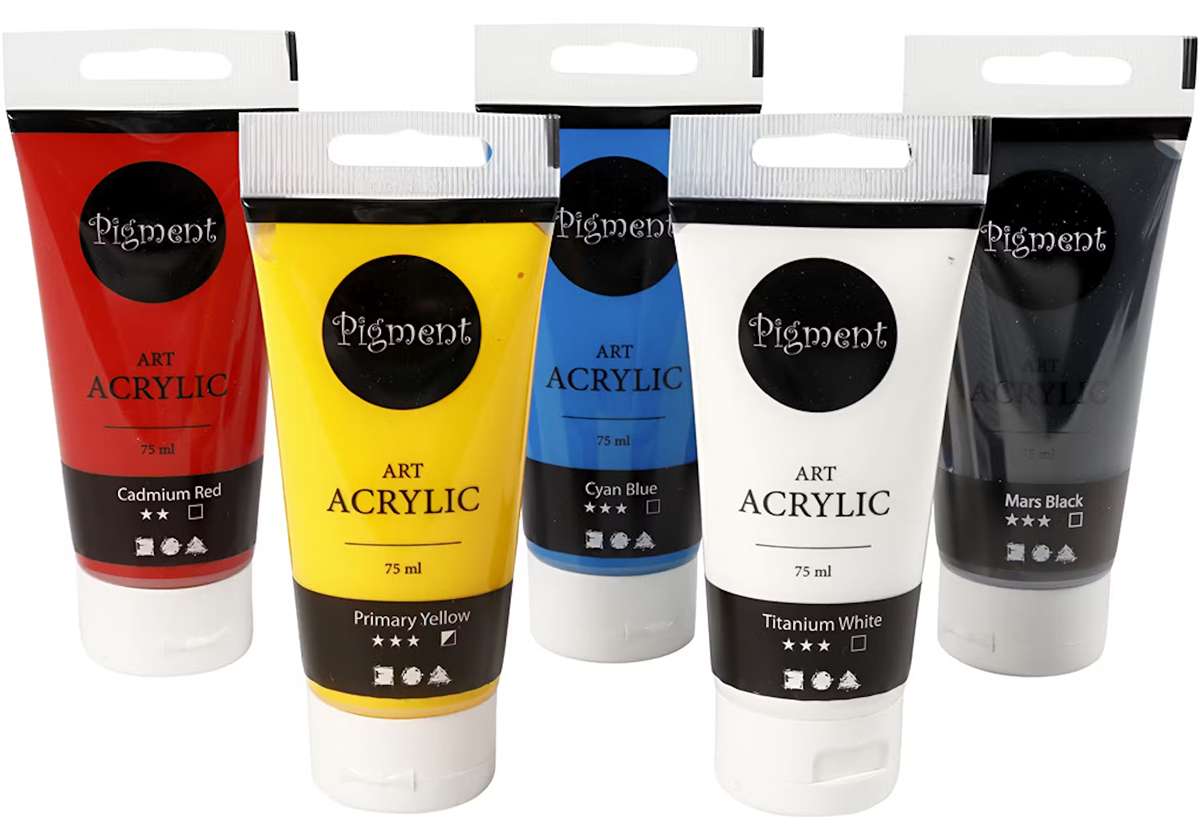 Måla krukor - akrylfarg-creativ-company-pigment-mixade-farger-grundfarger