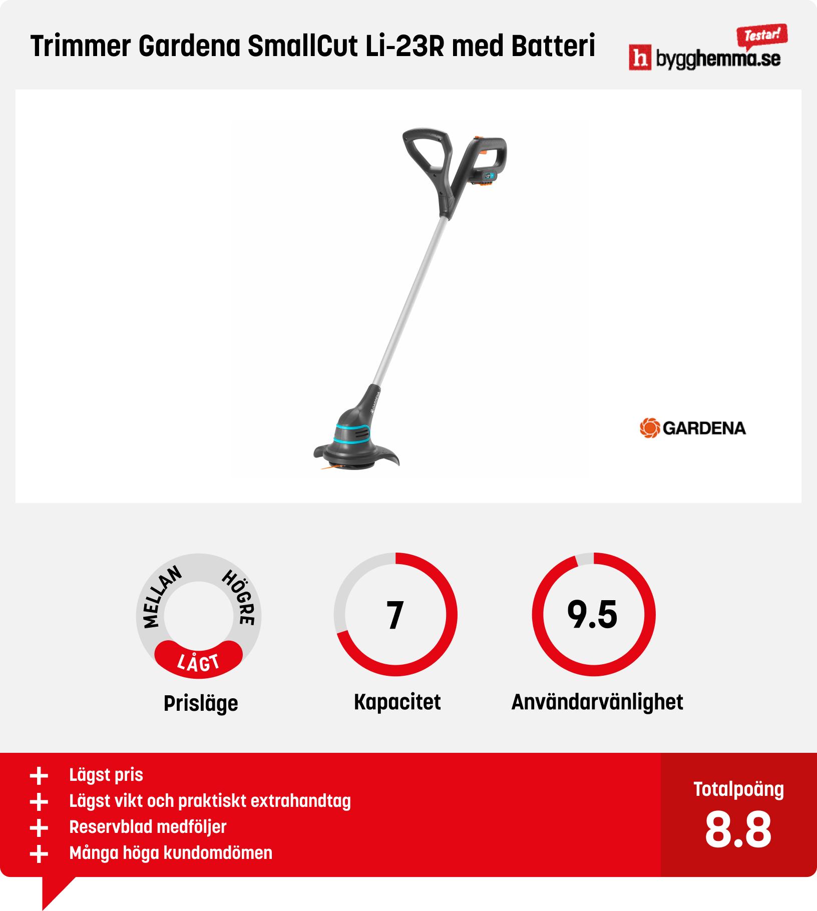 Grästrimmer batteri bäst i test - Trimmer Gardena SmallCut Li-23R med Batteri